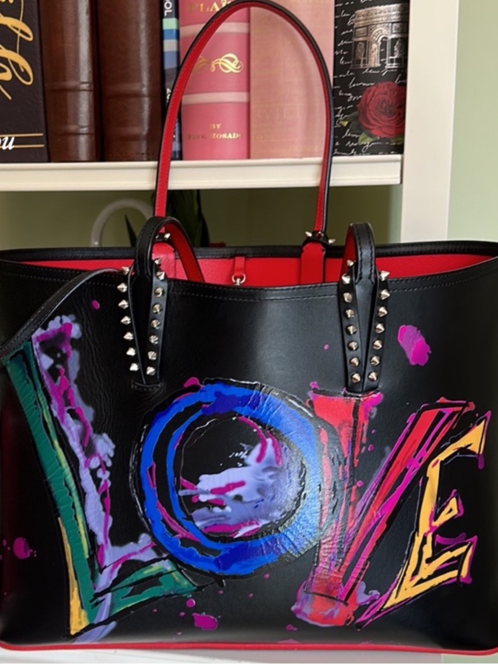 Black Painted 'LOVE' Tote Bag with Pink Trim - Picture 10 of 10